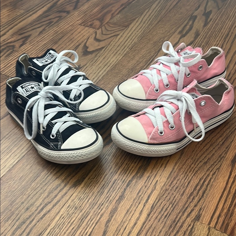 Two Pair Converse Kids' Sneakers. 1 Pink, 1 Black Pair